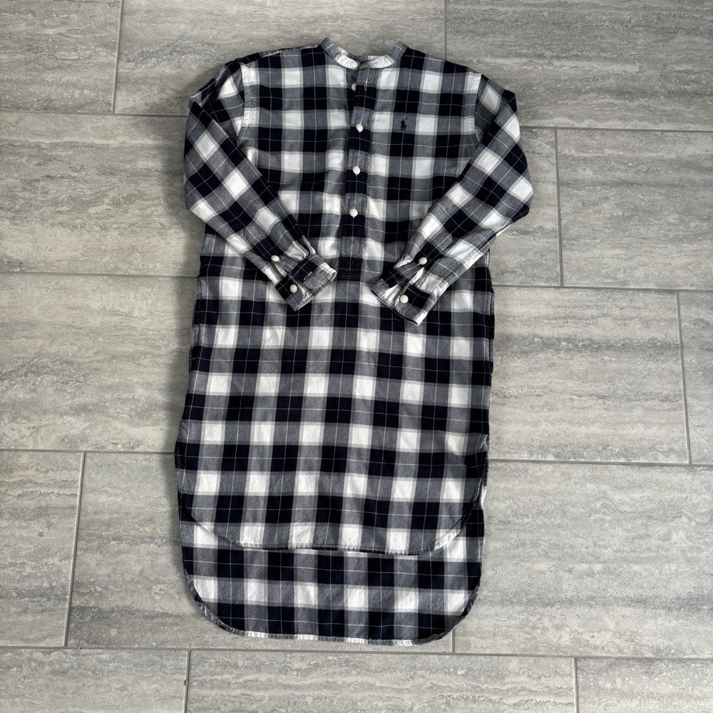 Pollo By Ralph Lauren Plaid Cotton Twill‎ Shirtdress Navy White High Low 00